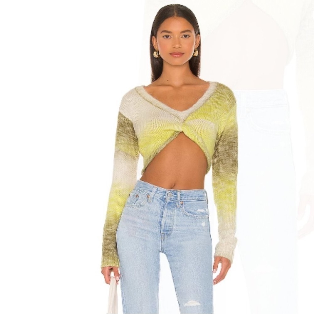 For Love & Lemons Celeste Twist Front Crop Sweater in Green Size XS NWT